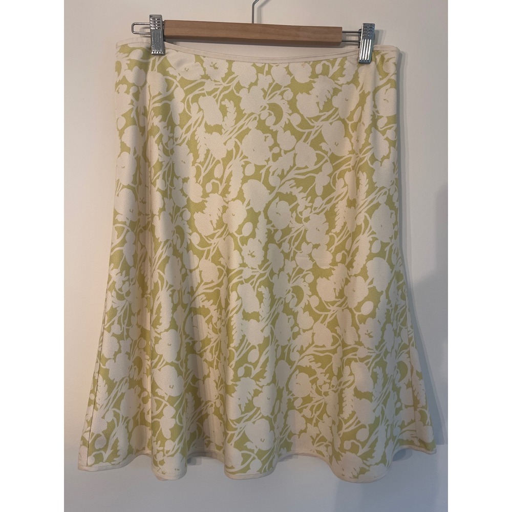 Vintage Ann Taylor Y2K Silk Floral Midi A-line Skirt Size 10 Yellow White